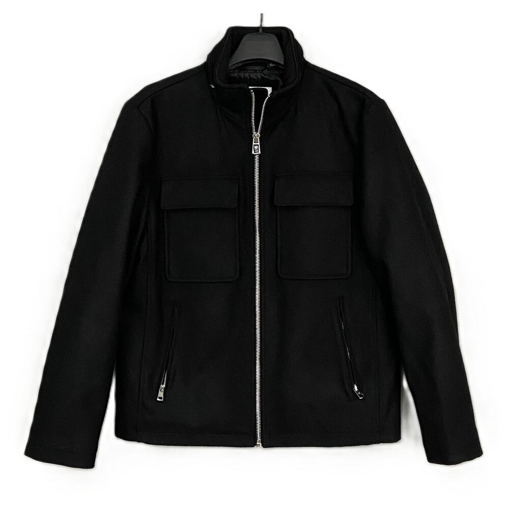 Calvin Klein Coat Men's Medium Hooded Wool Blend Coat Solid Black NWOT